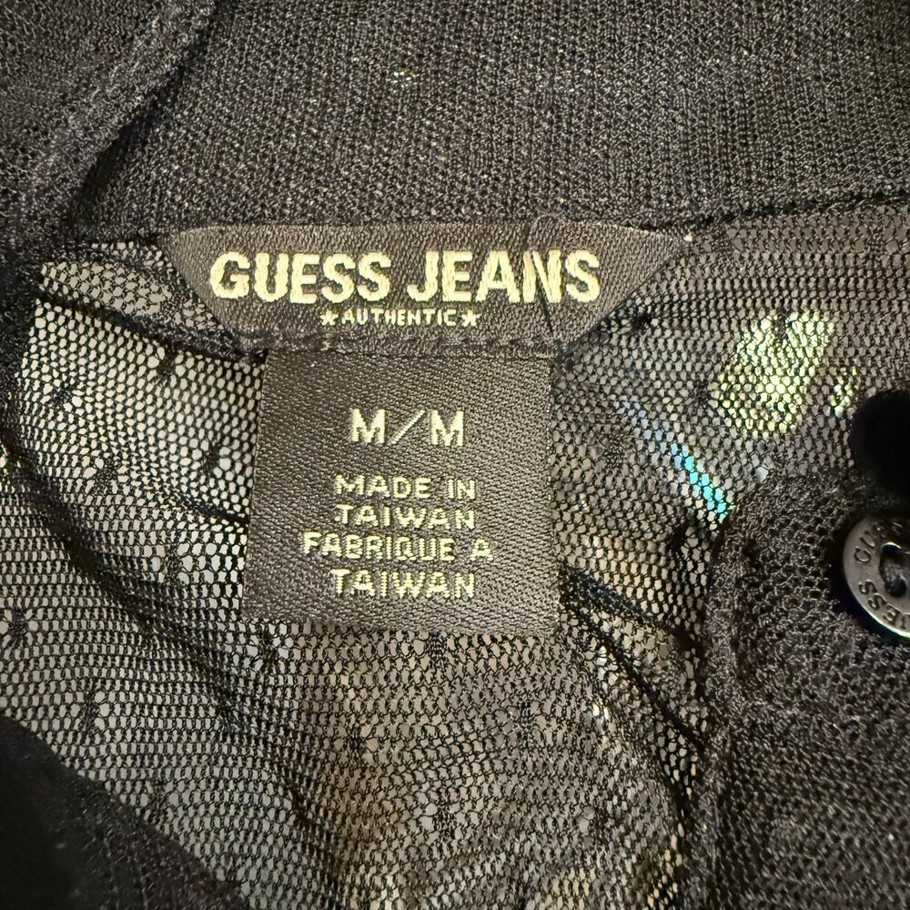 Vintage Y2K Guess Jeans Black Mesh Button Down Top Whimsigoth Goth Medium EUC - Picture 6 of 7